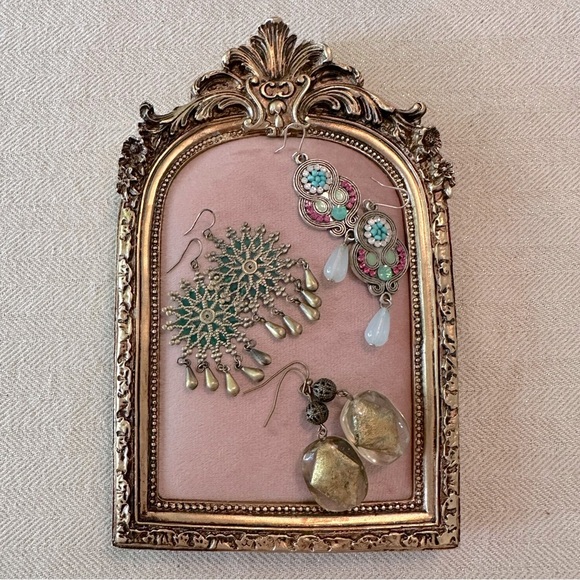 Set of 3 Earrings Green, Pink & Burnished Gold Bohemian Style Collection Bundle - Picture 9 of 12